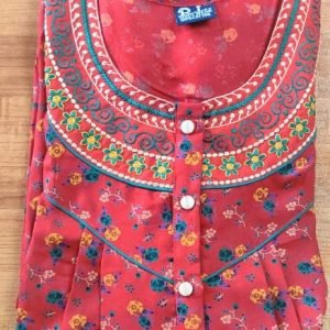Arjey's Loose Fit Nighty Long Maxi Sleepwear Nightgown with Pockets for Women's or Ladies with Printed Super Soft Comfortable Design - Red