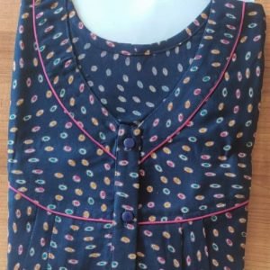 Arjey's Loose Fit Nighty Long Maxi Sleepwear Nightgown with Pockets for Women's or Ladies with Printed Super Soft Comfortable Design - Navy Blue