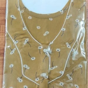 Arjey's Loose Fit Nighty Long Maxi Sleepwear Nightgown with Pockets for Women's or Ladies with Printed Super Soft Comfortable Design - Mustard