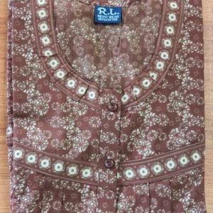 Arjey's Loose Fit Nighty Long Maxi Sleepwear Nightgown with Pockets for Women's or Ladies with Printed Super Soft Comfortable Design - Brown with mirror work