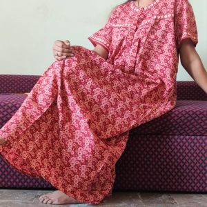 Arjey's Loose Fit Nighty Long Maxi Sleepwear Nightgown with Pockets for Women's or Ladies with Printed Super Soft Comfortable Design - Red