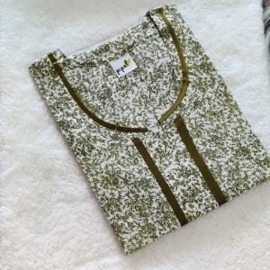 Arjey's Women Wear Cotton Nighty Sleepwear Nightdress Long Maxi Free Size Nighties Mehndi Green