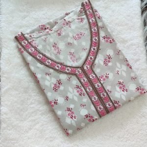 Arjey's Women Wear Cotton Nighty Sleepwear Nightdress Long Maxi Free Size Nighties Grey with pink embroidery