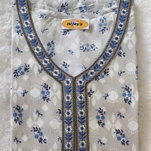 Arjey's Women Wear Cotton Nighty Sleepwear Nightdress Long Maxi Free Size Nighties Grey with blue embroidery