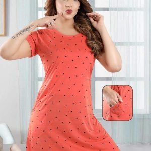 Arjey’s Loose Fit Nighty Short Maxi Sleepwear Nightgown with Pocket for Women’s or Ladies with Printed Super Soft Comfortable Design – Peach with Blue Heart