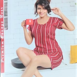 Arjey's Women’s Rayon Printed Nightdress set of Half sleeves T-Shirt with Bermuda - Red
