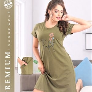 Arjey's Loose Fit Nighty Short Maxi Sleepwear Nightgown with pocket for Women's or Ladies with Printed Super Soft Comfortable Design - Mehendi Green